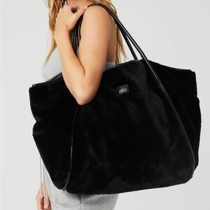 ALO Yoga Black Faux Fur Tote Bag